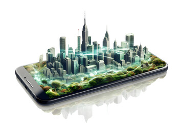 smartphone city isolated on white background. generative ai.