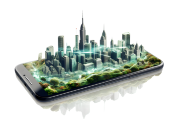 smartphone city isolated on white background. generative ai.