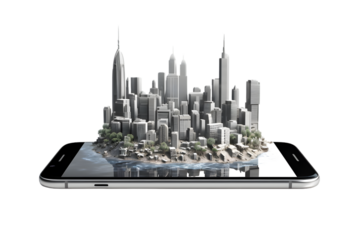 smartphone city isolated on white background. generative ai.