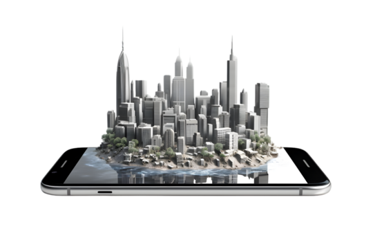 smartphone city isolated on white background. generative ai.