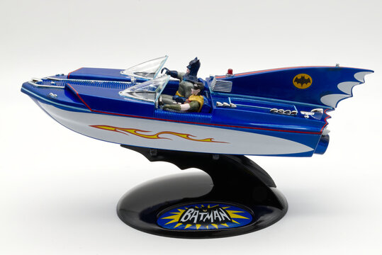 Bologna - Italy - November 1, 2023: Batboat model replica from 1966 Batman Movie