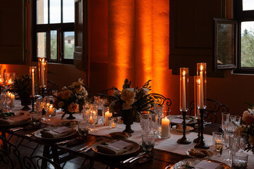 Romantic  candllelight wedding banquet table setting