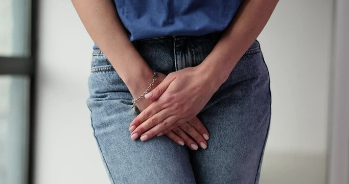 Problem woman holding crotch and pain