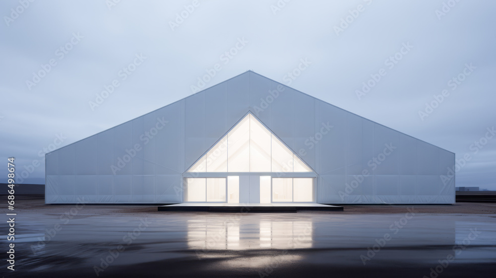 Aufkleber geometric white building resembling a prism with overcast sky. modern minimalist design generative a