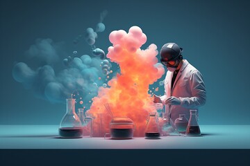 Graphic illustration of a scientist doing experiments in his laboratory - obrazy, fototapety, plakaty