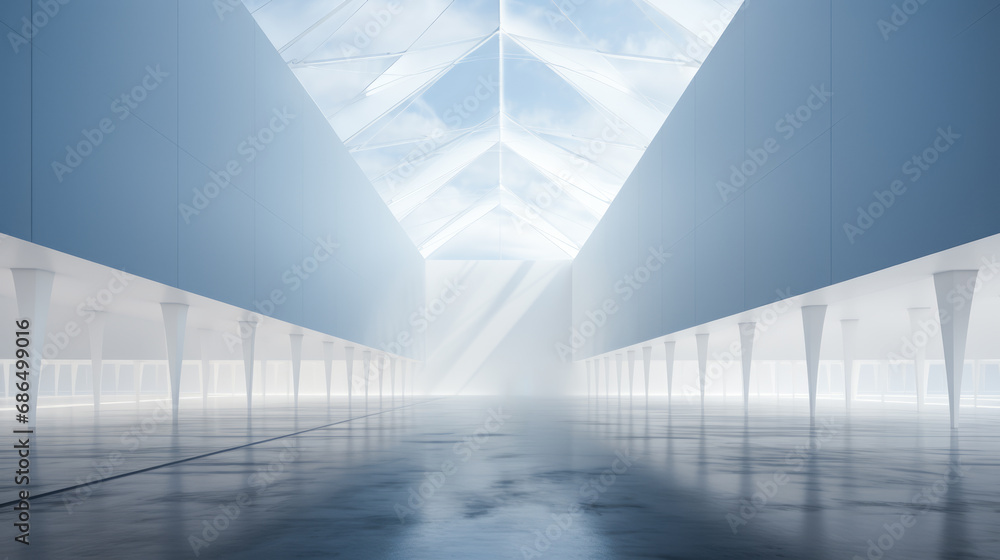 Aufkleber futuristic white open space interior with geometric patterns and sunlight. minimalist design and arc