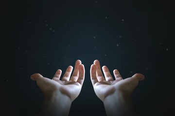 hands praying with faith in religion for God's blessing. - obrazy, fototapety, plakaty