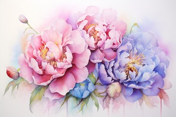 watercolor masterpiece capturing the delicate beauty of a blooming peony