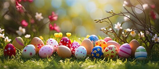 Fototapeta na wymiar Easter egg collection in a spring garden tradition.