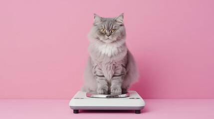 Cat on weight scale - obrazy, fototapety, plakaty