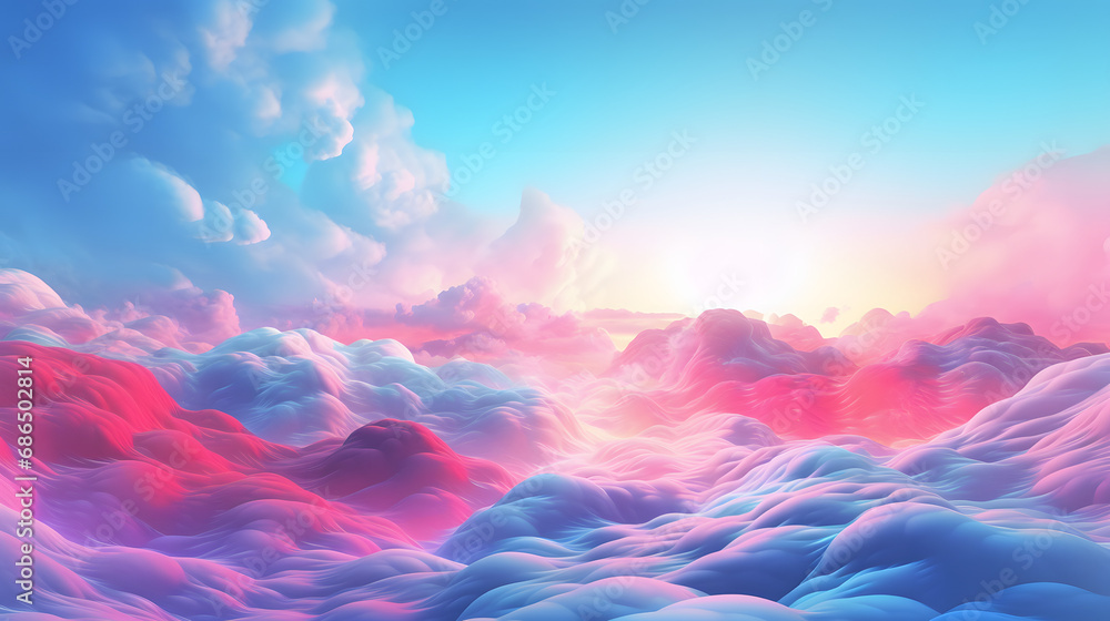 Wall mural 3d render, abstract fantasy background of colorful sky with neon clouds isolated on a white backgrou