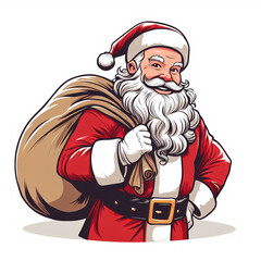 vector hand drawn cheerful santa claus carrying a presents sack