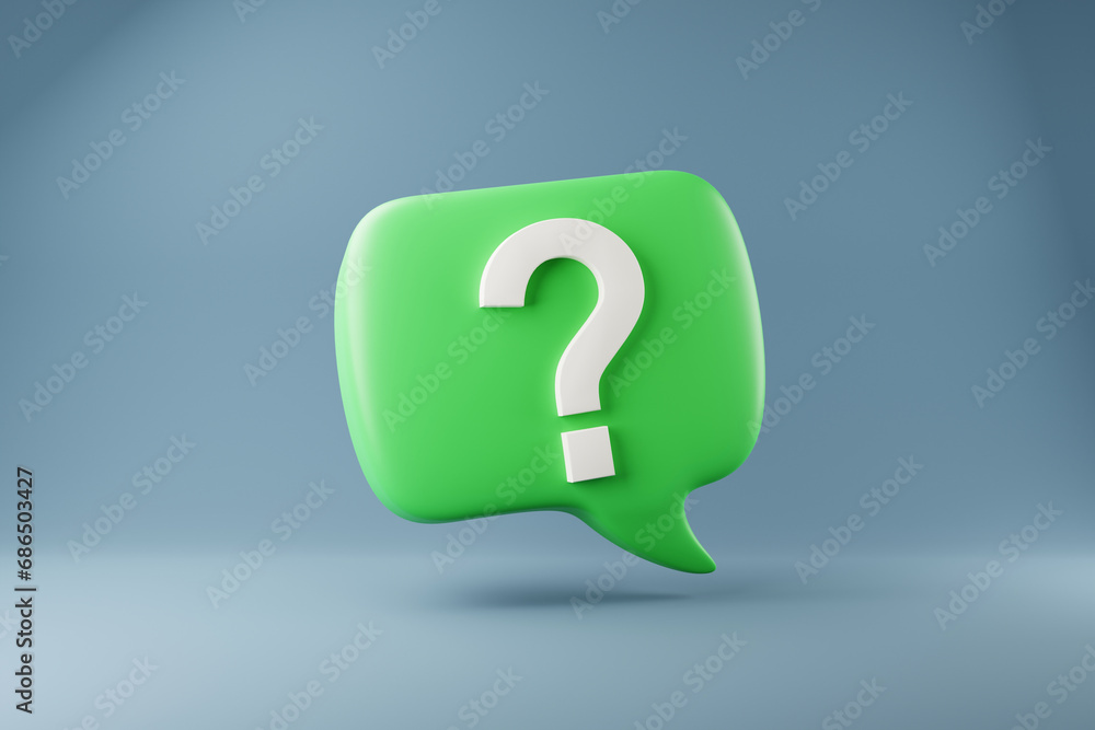 Poster 3d rendering a question mark floated in the air. question ideas that arise in various places
