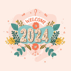 Obraz premium Free vector inviting social media post to welcome 2024. AI generative.