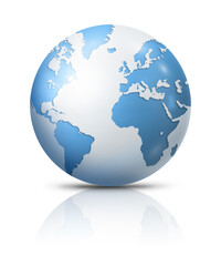 Blue earth globe isolated on white background