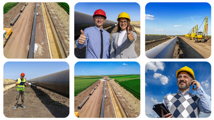Natural Gas Pipeline Construction Site - Photo Collage.