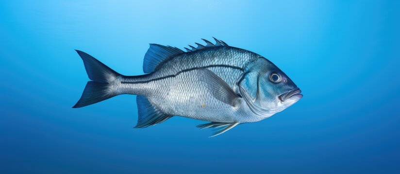 Black seabream in Atlantic waters, against a grey backdrop.