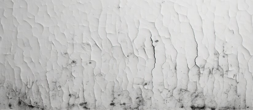 Texture background of white cement wall with peeled paint due to water and sunlight featuring a line of white house paint with black stain