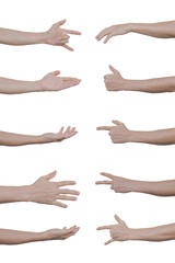 Collection of man hands gestures Isolated on transparent background