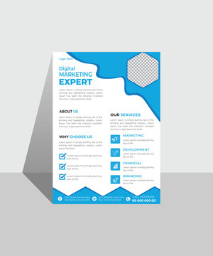 blue flyer card template, flyer pamphlet brochure cover design layout space for photo background, vector template in A4 size