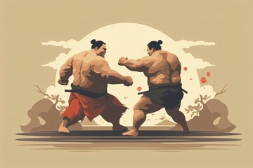Cartoon illustration for two sumo wrestlers