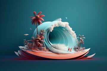 Graphic illustration for floods and tsunami - obrazy, fototapety, plakaty