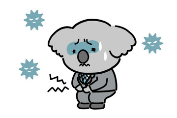 お腹が痛いスーツ姿のかわいいコアラのビジネスマン