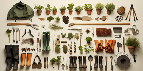 growing and gardening set concept