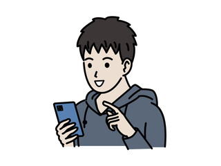 スマートフォンを使う中高生の男の子