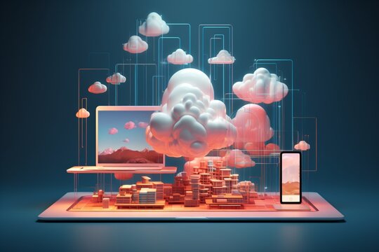 Cartoon illustration for data security, cloud, and technology