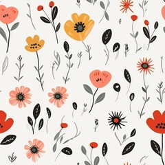 Fototapeta premium seamless pattern of wild flowers. Print for fabric, wrapping paper design. Simple natural background. Postcard. White background. Retro style