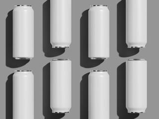 White Blank Drink Cans 3D Rendered Mockup in Grey Background