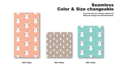 雪だるまをモチーフにした背景パターン、シームレス、グラフィック素材