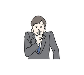 ニヤニヤしながら内緒のポーズをするスーツの男性