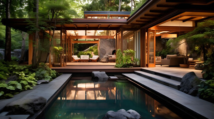 Beautiful home with amazing backyard. generative ai. - obrazy, fototapety, plakaty