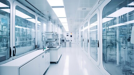 advanced industrial pharmaceutical clean room design for large-scale chemical production in sterile conditions - controlled environment concept - obrazy, fototapety, plakaty
