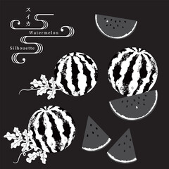 スイカのシルエットベクターイラスト・黒背景