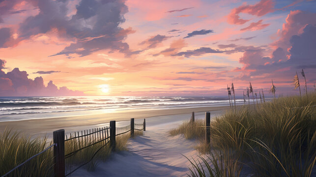 sunset on the beach HD 8K wallpaper Stock Photographic Image 