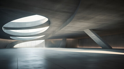 abstract futuristic modern architecture with empty concrete floor 3d render. generative ai.