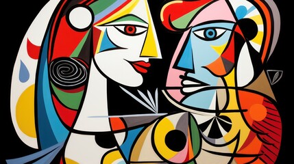 Abstract painting of a woman in a modern, geometric art, contemporary, and cubism style, ideal for wall art, printing design, and artistic poster