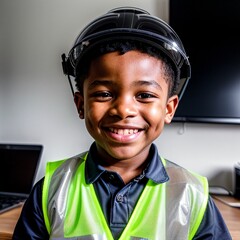 Child construction worker POV video call on zoom on webcam teaching construction safety