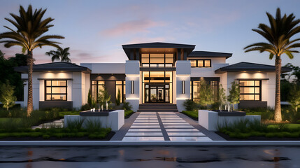 Beautiful, Newly Built Luxury Home Exterior. generative ai. - obrazy, fototapety, plakaty