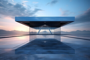 bstract futuristic glass architecture with empty concrete floor 3d rendering. generative ai.