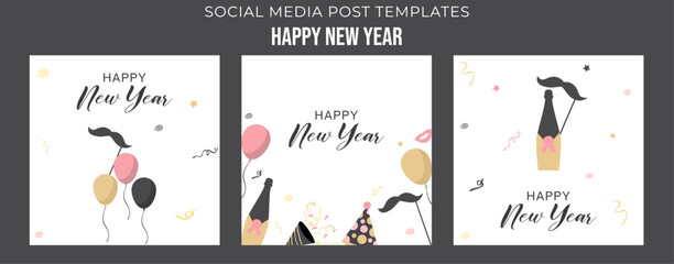 Happy new year minimal social media post with simple background. vector illustration