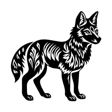 Forest animal wolf in linocut textured style. Isolated on white background vector illustration