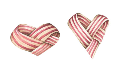 Valentine&rsquo;s Day ribbon woven heart. Love concept. Watercolor illustration.