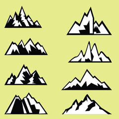 8 Mountain silhouette, set of  rocky mountain silhouette. bundle vector design