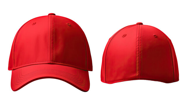 Blank red baseball cap, mockup, isolated on white