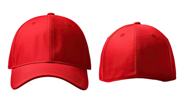Blank red baseball cap, mockup, isolated on white