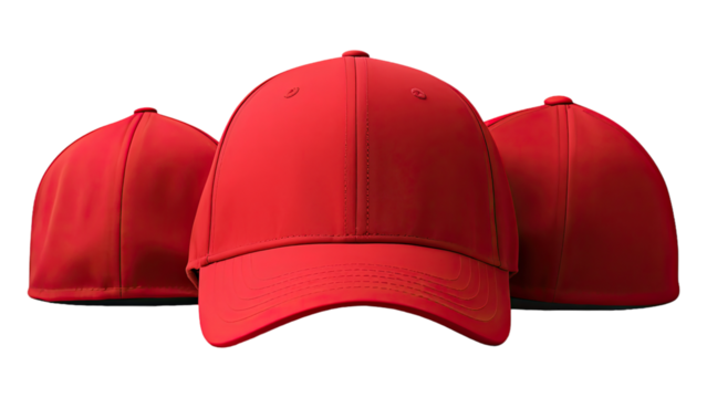 Blank red baseball cap, mockup, isolated on white